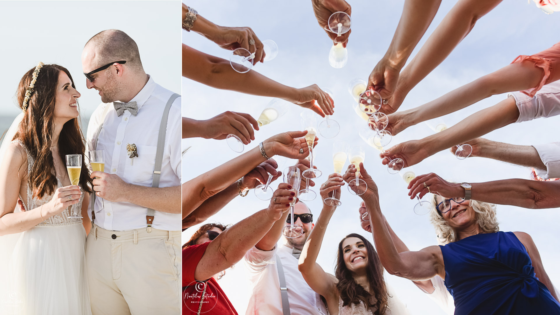 Naples Beach Wedding couple toast with family