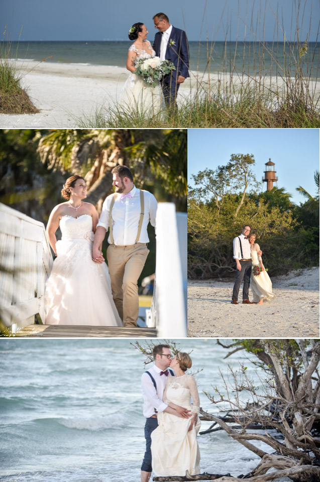 Photo of weddings in Sanibel Island showing couple on lighthouse beach and casa ybel