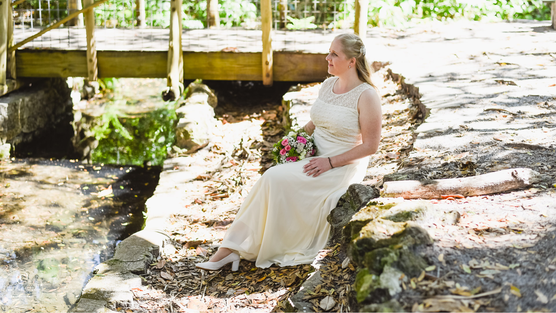 Portrait of bride in garden