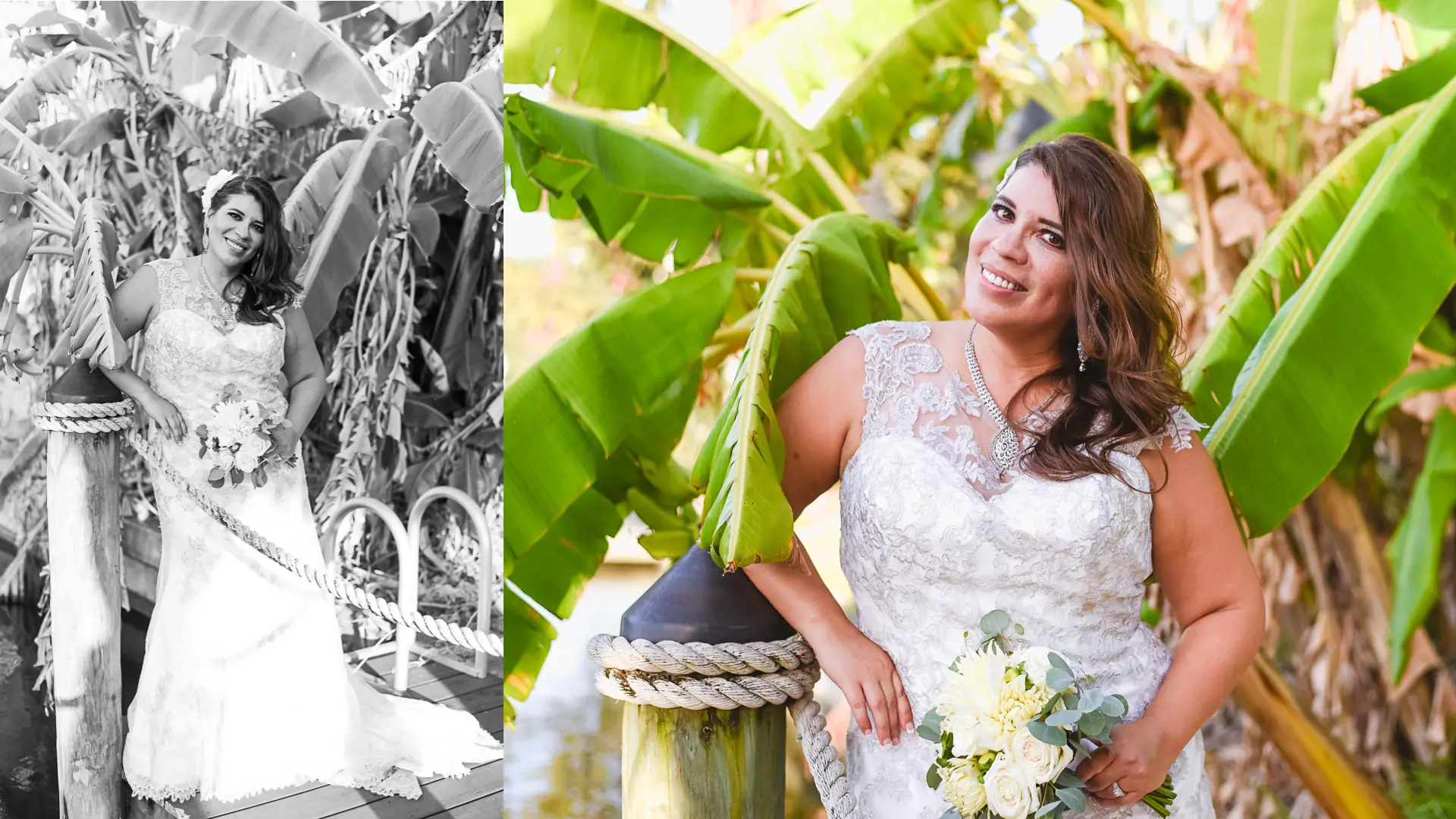 Black and white and colored photo of Florida bride