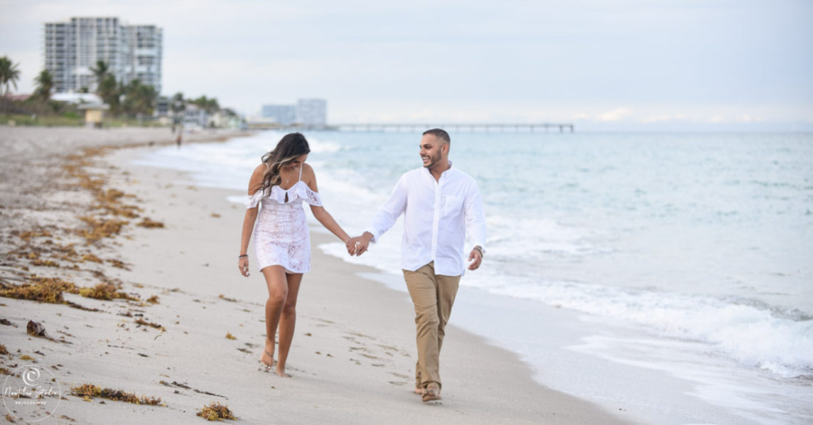 Florida marriage proposal showing couple walking on the beach in Fort Lauderdale