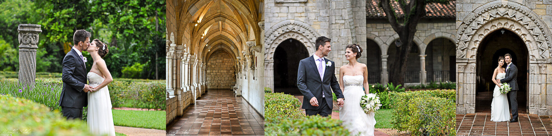Photo collage of a wedding at the Ancient Spanish Monastery in Miami