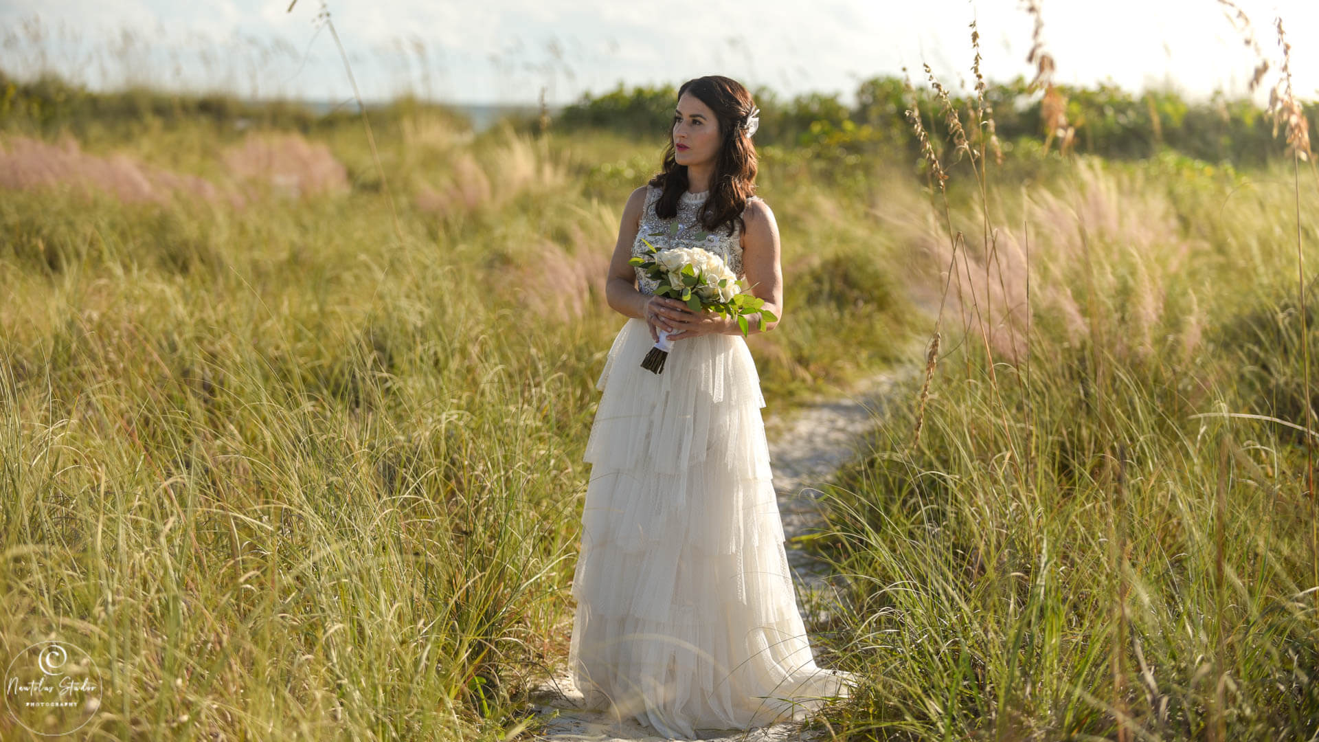 Photo of bride in Longboat Key at her commitment ceremony