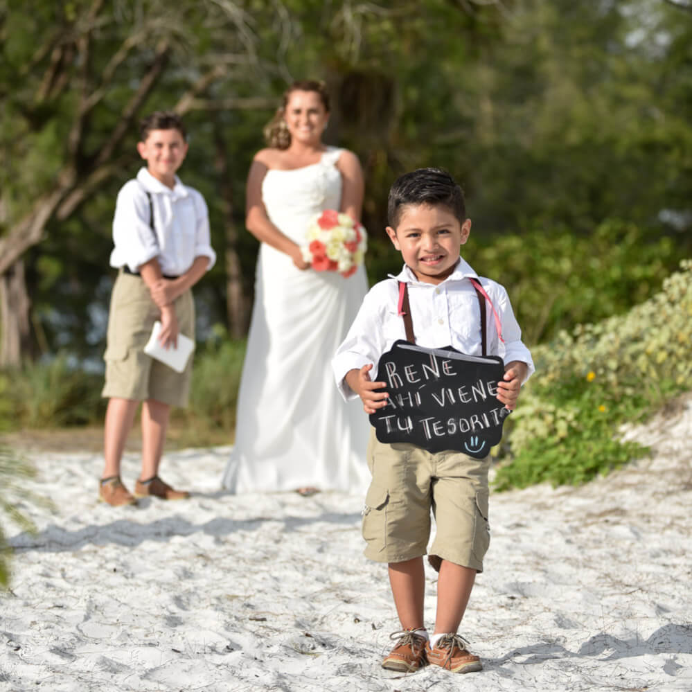 Legal Assistance marriage license ,boy holds sign at wedding