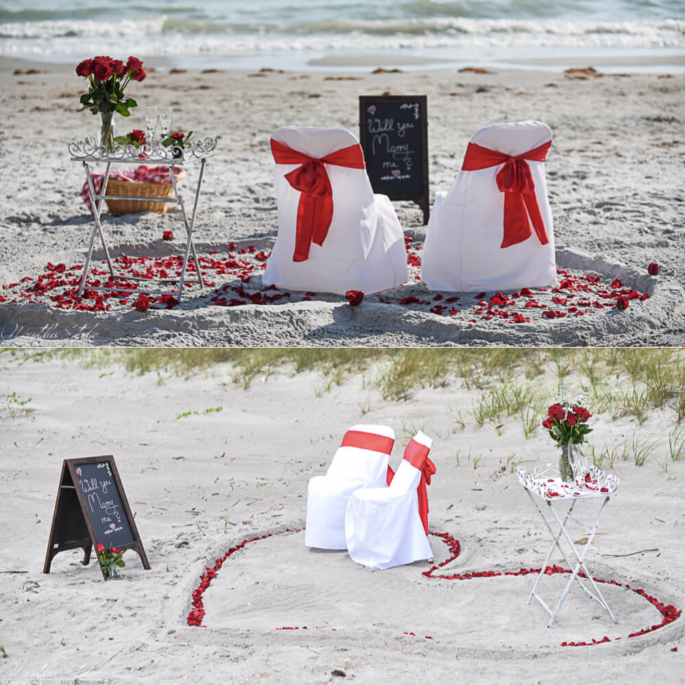 Marriage proposal Florida photo of decoration on the beach with heart in the sand