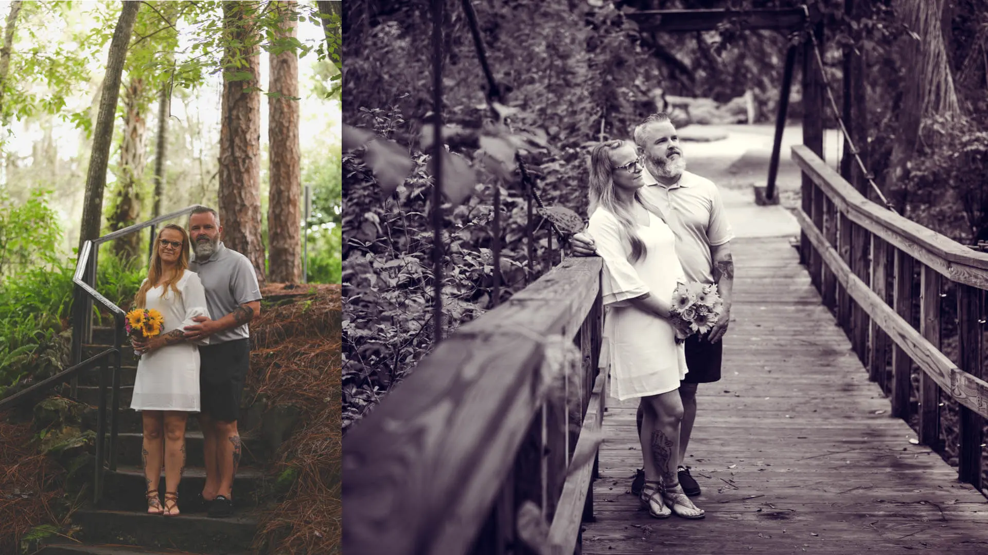 Photo of bride and groom in park in Marion County