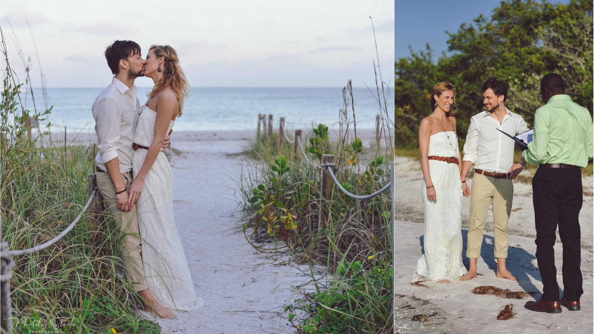 Photo of pop up wedding without decoration on Sanibel Island Lighthouse beach
