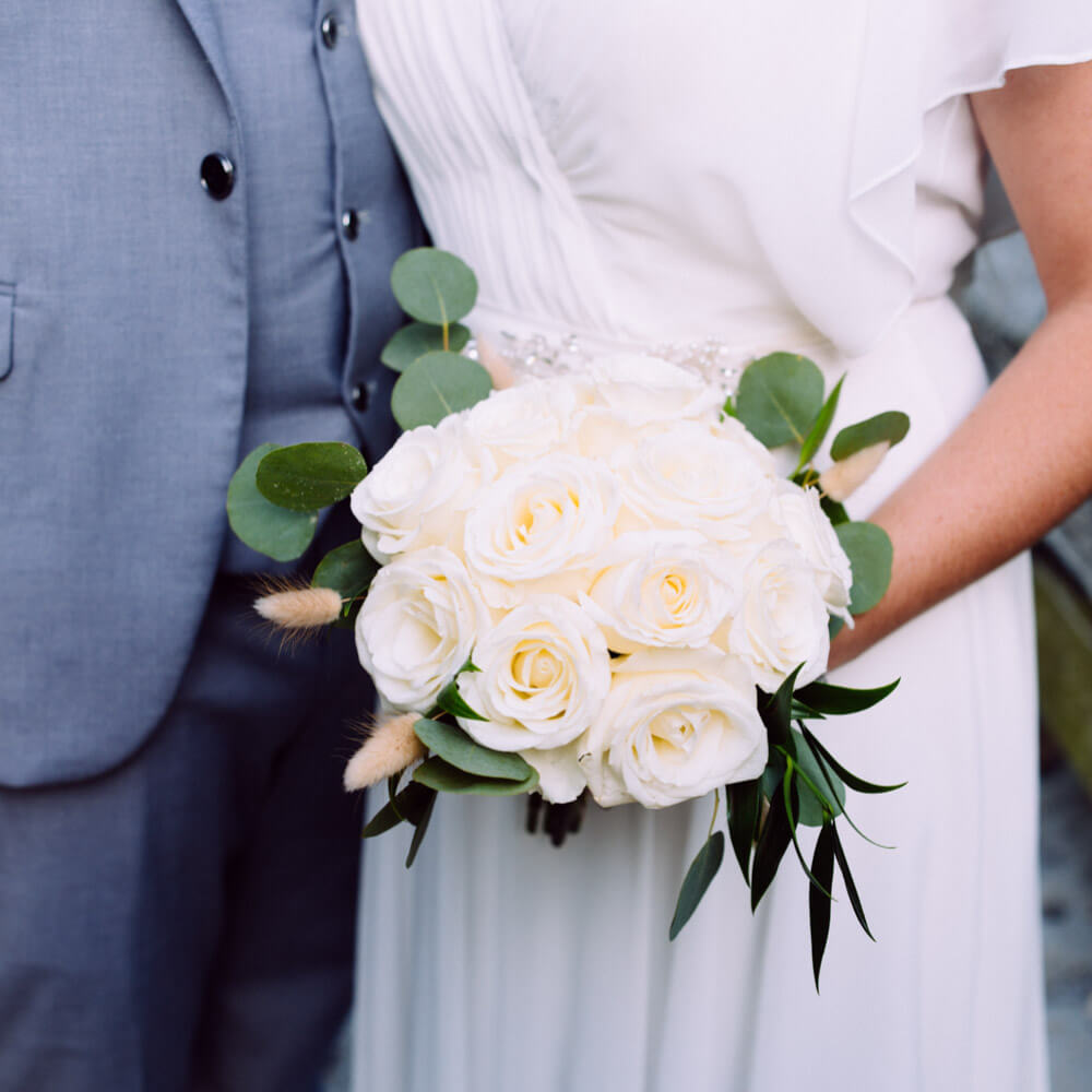 Photo of white rose bridal bouquet