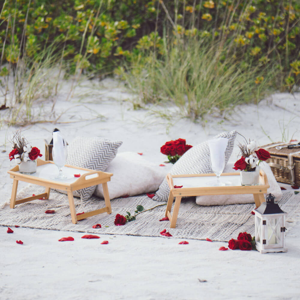 Photo of marriage proposal picnic on the beach in Florida