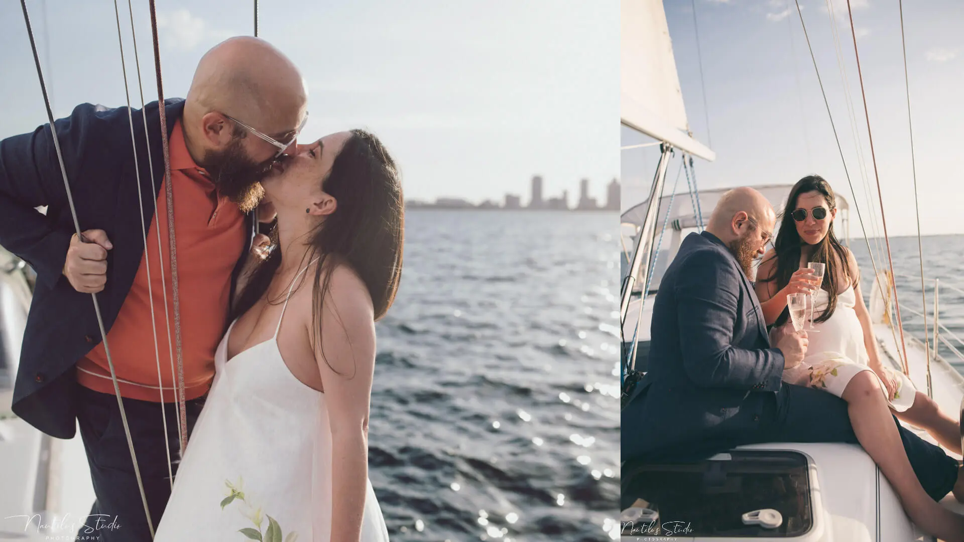 Marriage proposal on a sailboat in St. Petersburg, Florida. Photo showing the happy couple on board