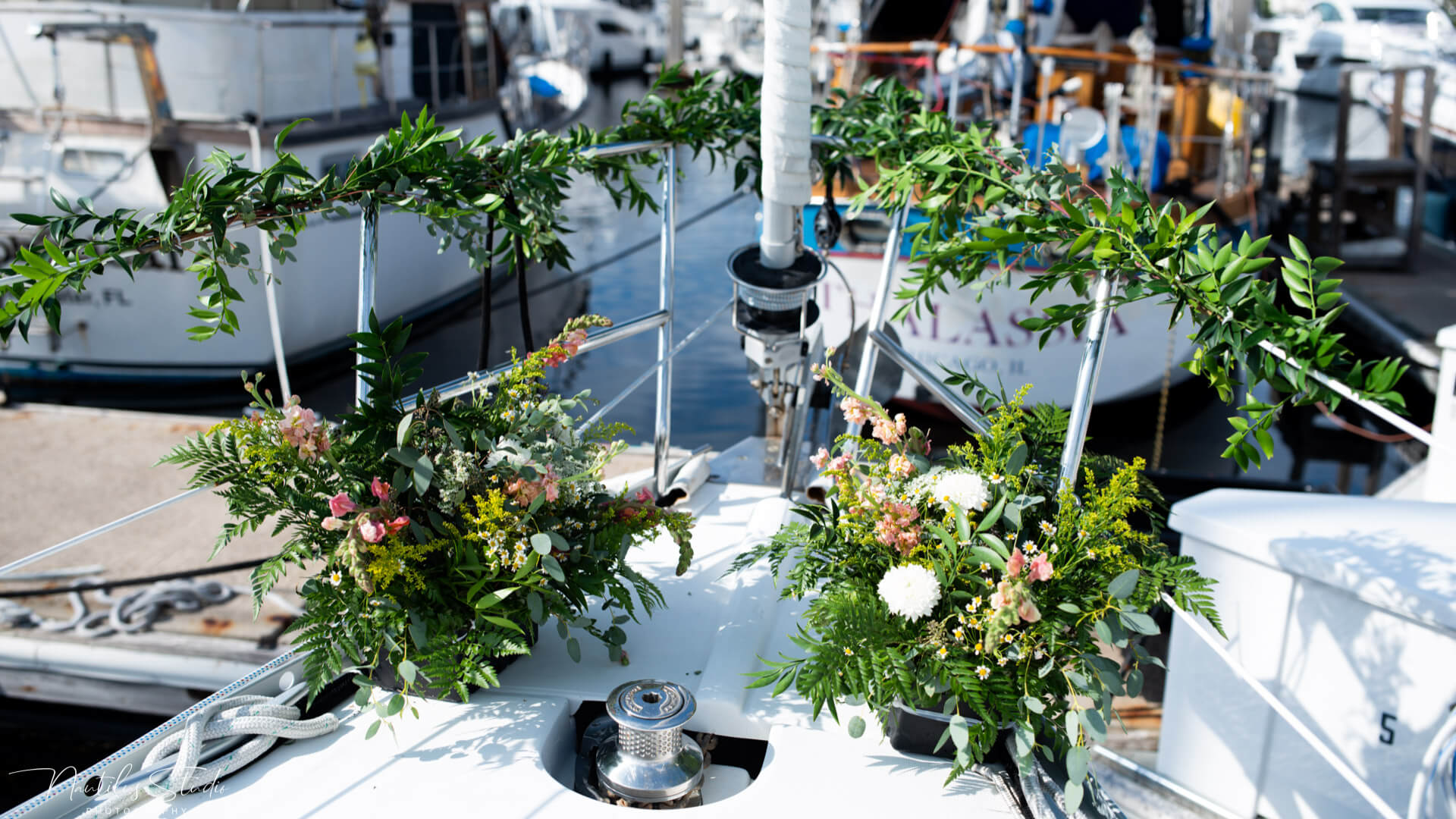 Photo of fresh flower decoration on a sailboat