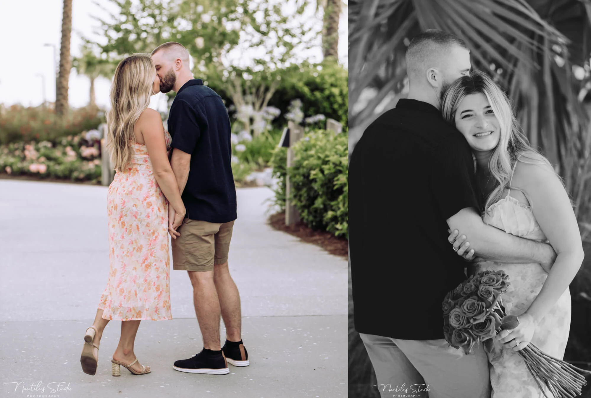 Photo showing newly engaged couple walking at the Evermore Resort after his proposal